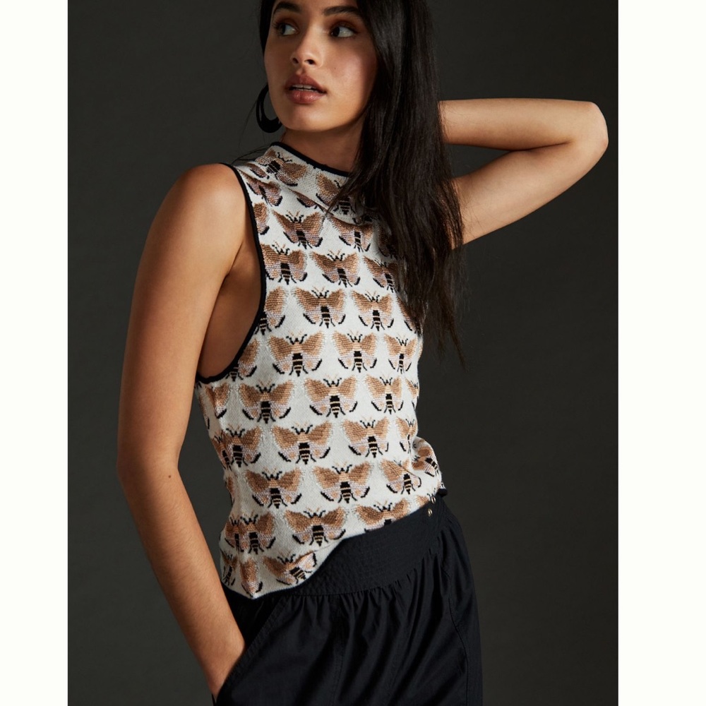 Anthropologie Bee Pattern Tank Top - Black and Cream